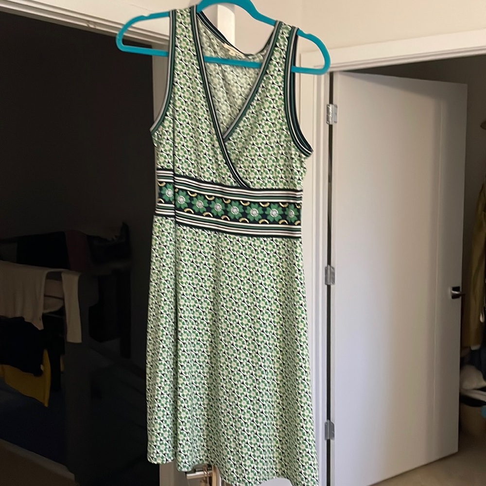 Max Studio Green and White Patterned Midi Dress
